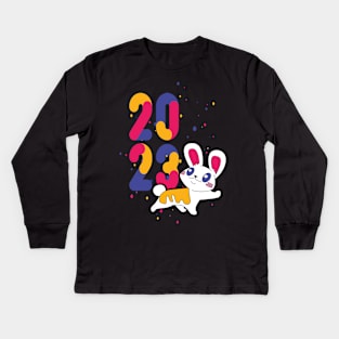 Funny New Years with a cute Rabbit Kids Long Sleeve T-Shirt